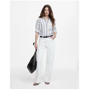 Madewell Low-Slung Baggy Cuffed Jeans Button Fly in Pure White Size 32